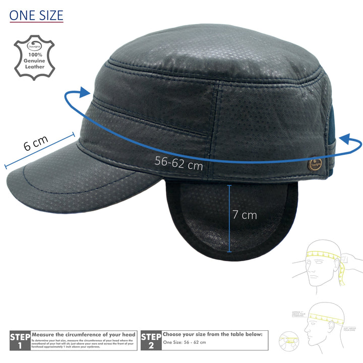 Genuine Leather Military Cap, Ear Flaps, Adjustable - Leather Baseball Caps | Dazoriginal