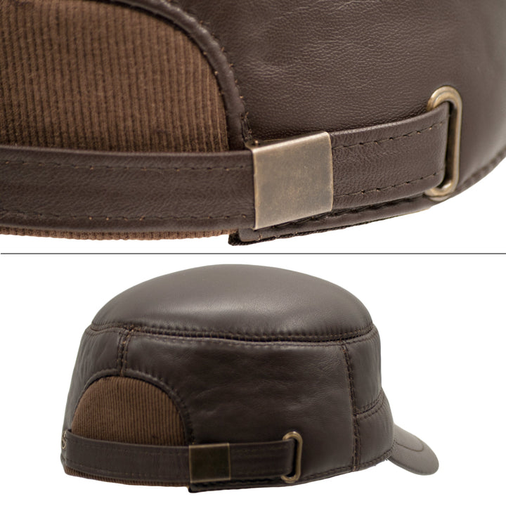 Genuine Leather Military Cap, Ear Flaps, Adjustable - Leather Baseball Caps | Dazoriginal