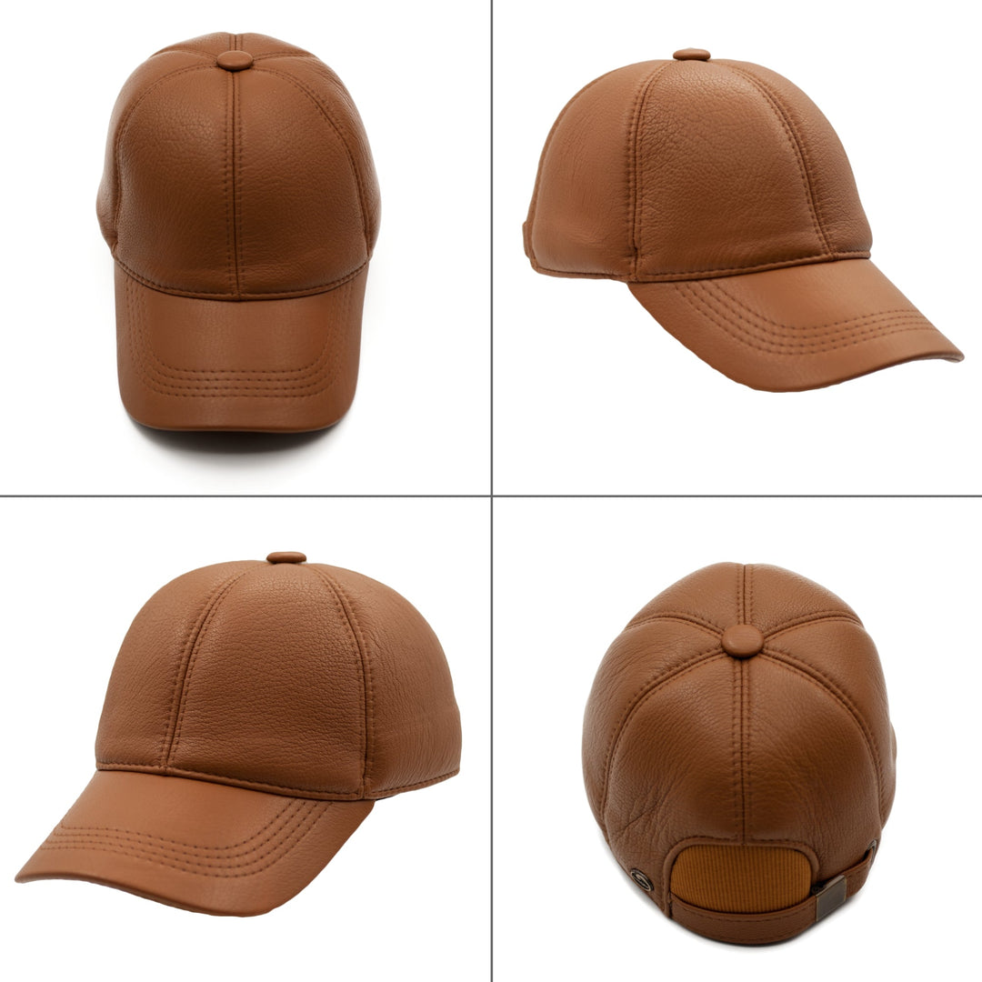 Leather Baseball Cap, Adjustable, Ear Flaps - Leather Baseball Caps | Dazoriginal